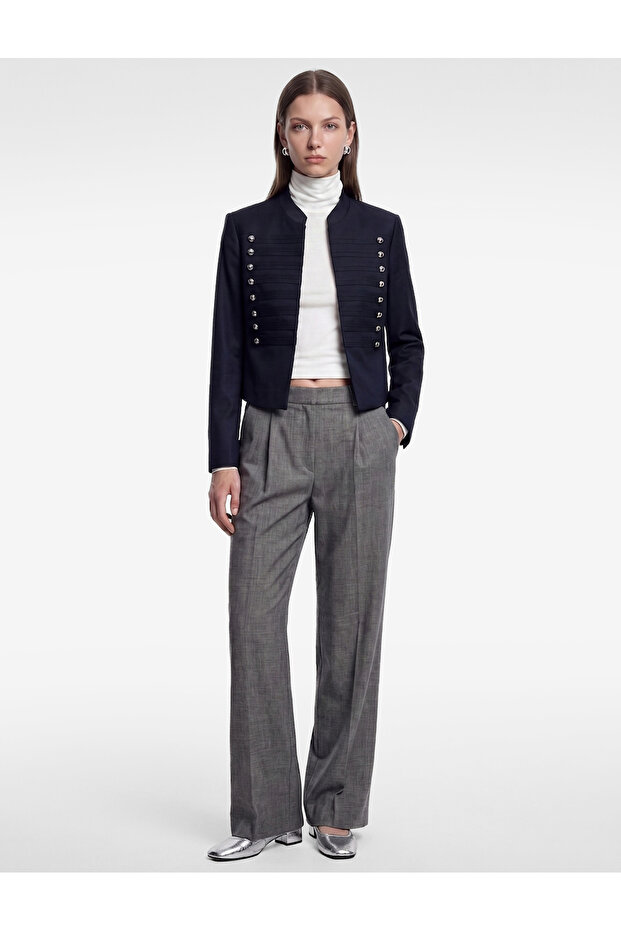 Viscose Blend High Waist Wide Leg Pants with Pockets