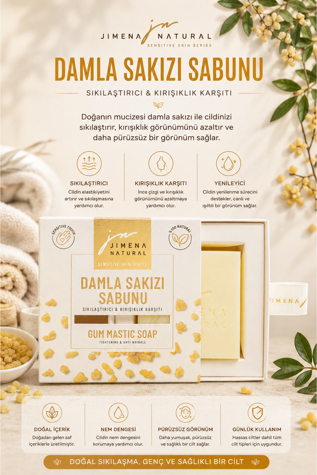 Damla Gum Soap 150 Gr, Natural, Anti-Wrinkle, Moisturizing, Pore Tightening