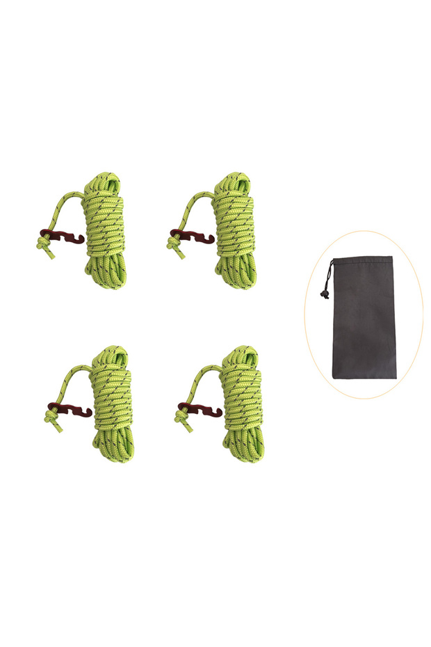 4Pcs Green Camping Rope Reflective Outdoor Guy Lines with Aluminum Guyline Adjuster Tensioners Tent