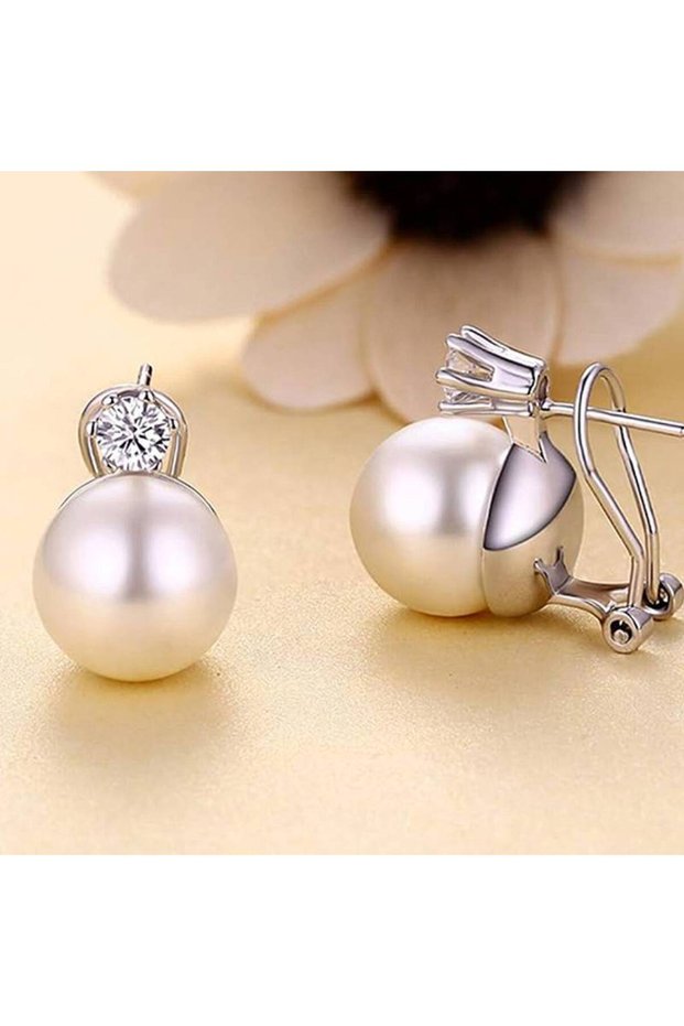 E3813 Huitan Imitation Pearl Women Stud Earrings with Brilliant CZ Fashion Accessories for Wedding E