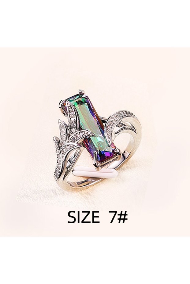 size 7 Huitan Multicolored Rectangular Stone Ring/Necklace Set Novel Design Anniversary Party Women