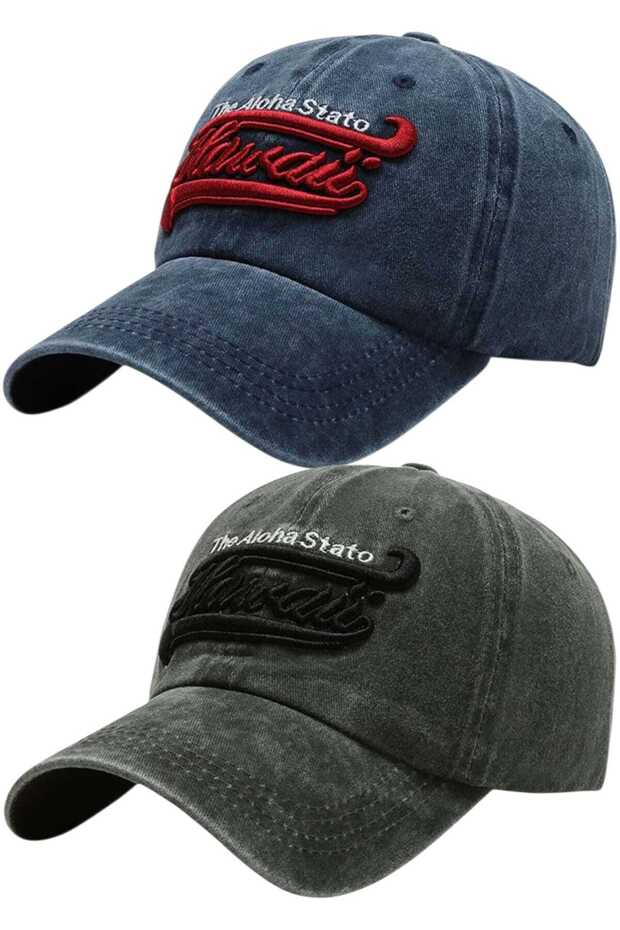 Unisex Vintage Hawaiian Embroidered Adjustable Baseball Cap Hat Set of 2