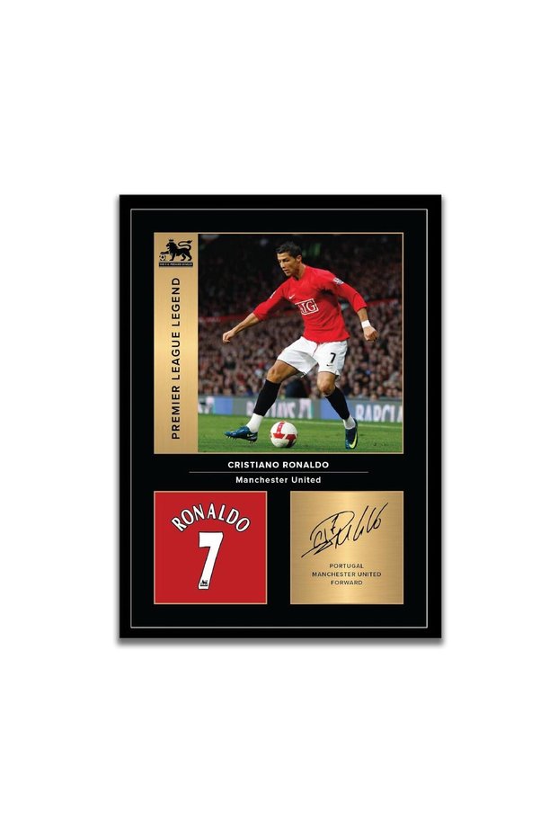 Alayra FramedWall Art Cristiano Ronaldo Manchester United Legends Signed A3 Printed Photo Picture Display Gift For Real Madrid Fans Digitally Reproduced Signature Black Frame with Glass