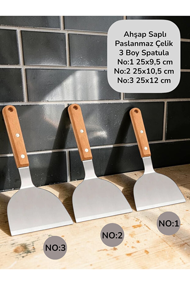 Wooden Handle Stainless 3 Size Steel Spatula/ Pastry Hamburger Dessert Digger Baklava Spatula 3 Pieces