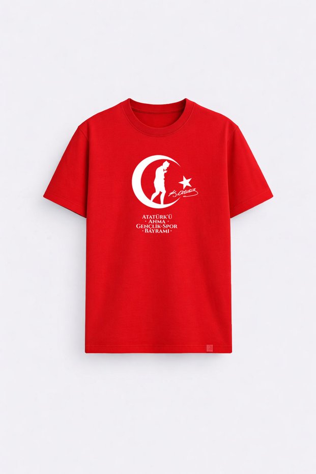 19 May Commemoration of Atatürk, Youth and Sports Day Printed Red Unisex T-Shirt