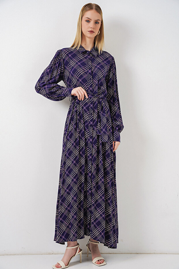 Women's Buttoned Long Hijab Dress 2588 - Purple