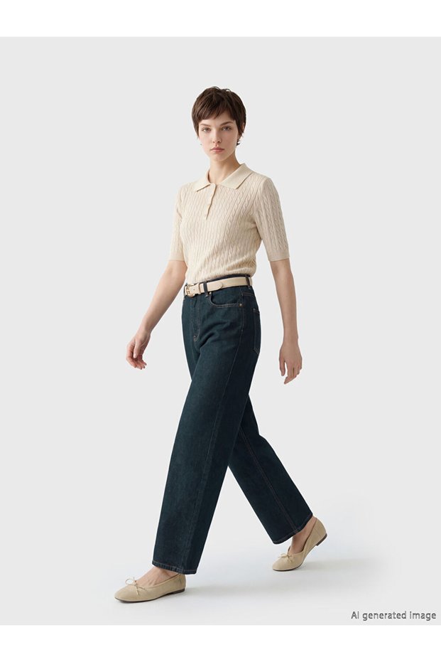 Soulife Navy Blue Petite Baggy Fit Women's Jean Trousers