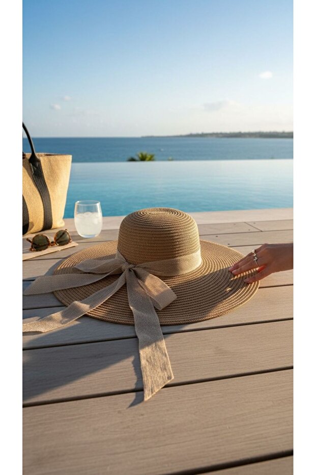 Ribbon Riviera Straw Hat – Wide Brim Beach Hat with Ribbon Detail