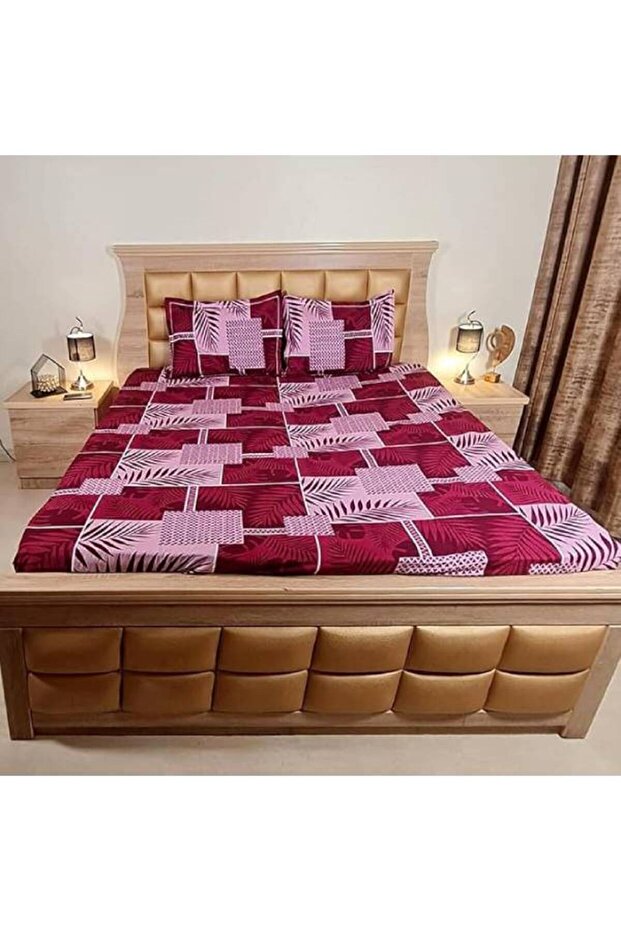 Boho Print King Size Bedsheet 108x108 Inches - Ultra Soft 100% Cotton Bedding Set - Wrinkle Resistant Deep Pocket Sheet with Matching Pillow Covers - Maroon Tropical Leaf