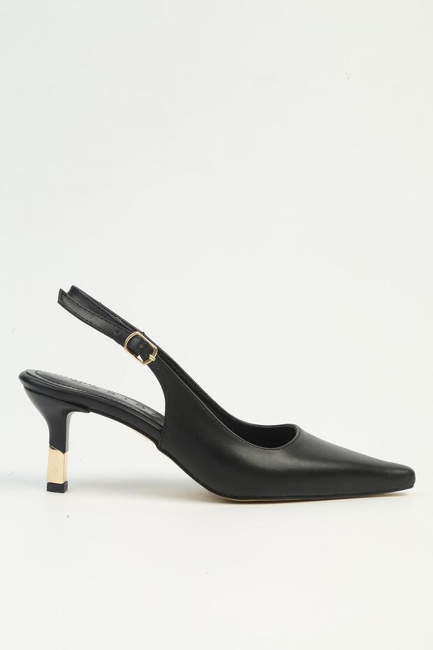 Women's Black Open-Back Heeled Shoes Pointed Toe Stylish Short-Heeled Evening Dress Stilettos