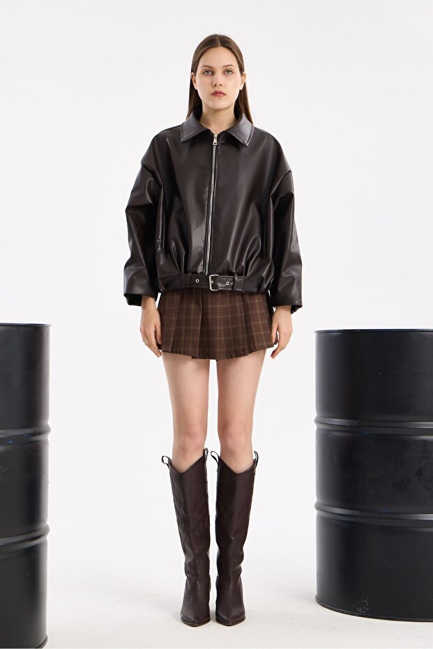 Women's Buckled Leather Oversize Relax Fit Cut