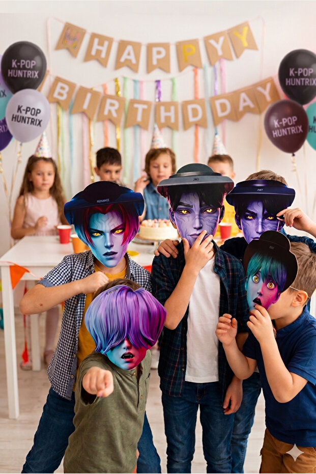 K Pop Saja Boys Huntrix Demon Hunters Cardboard Mask 6-Piece Party Birthday Mask Set