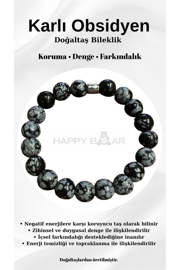 Snowy Obsidian Natural Stone Bracelet 10 mm – Protection and Balance Stone