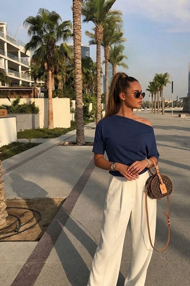 Kadın Günlük Slim Basic Lacivert Bluz - 3