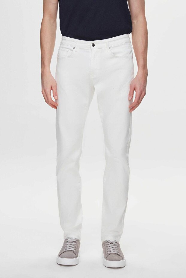 Ds Damat Slim Fit Ecru Gabardine Denim Trousers