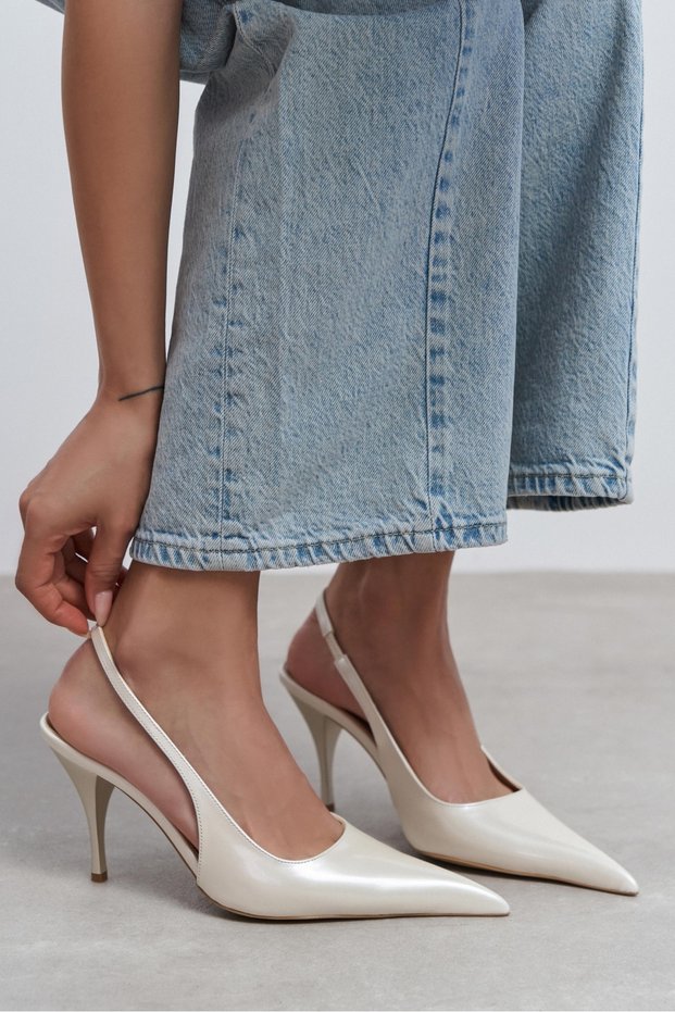 Mehru Sedef Patent Leather Belt Detail Pointed Toe Women's Heeled Shoes