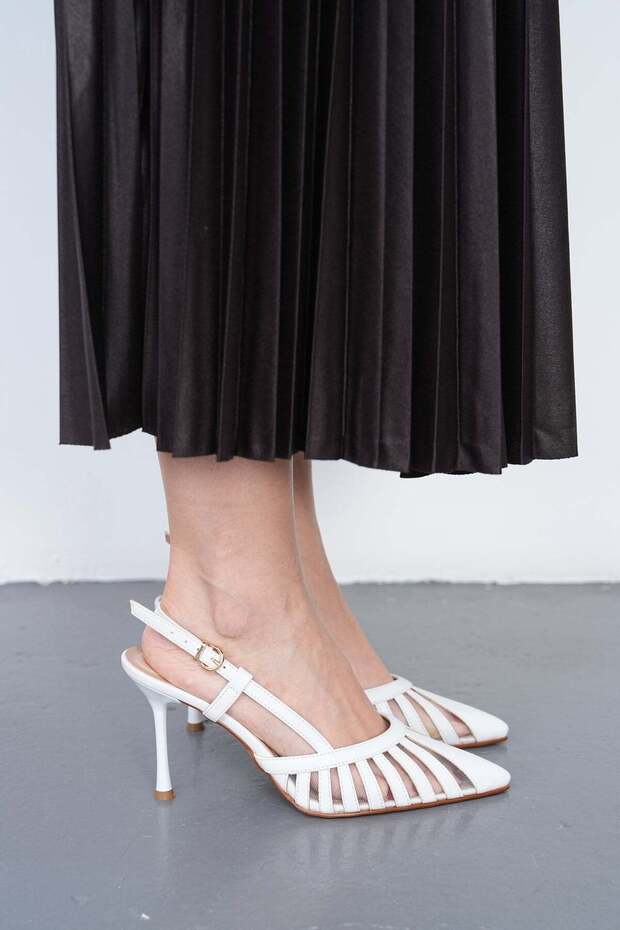 White Women's Stiletto Pointed Toe Strappy Mesh Classic Heeled Shoes