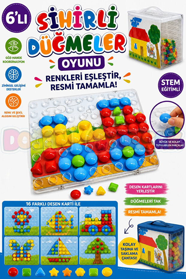 6-Piece Magic Buttons Game - Toy Magic Buttons - Color-Change Placement Game Picture Game