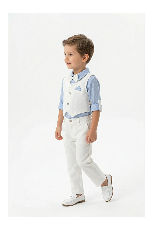 Striped Shirt, White Vest and Trousers Set 3 Piece Set (2 Years - 3 Years - 4 Years - 5 Years)