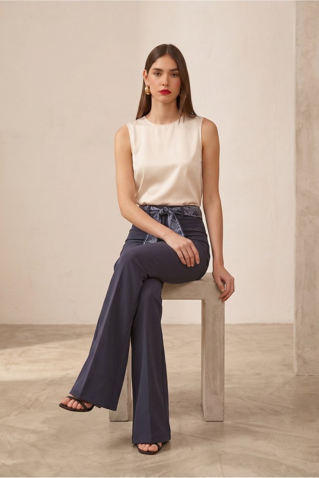 Stylish Women's High-Waisted Spanish Flare Pants with Scarf