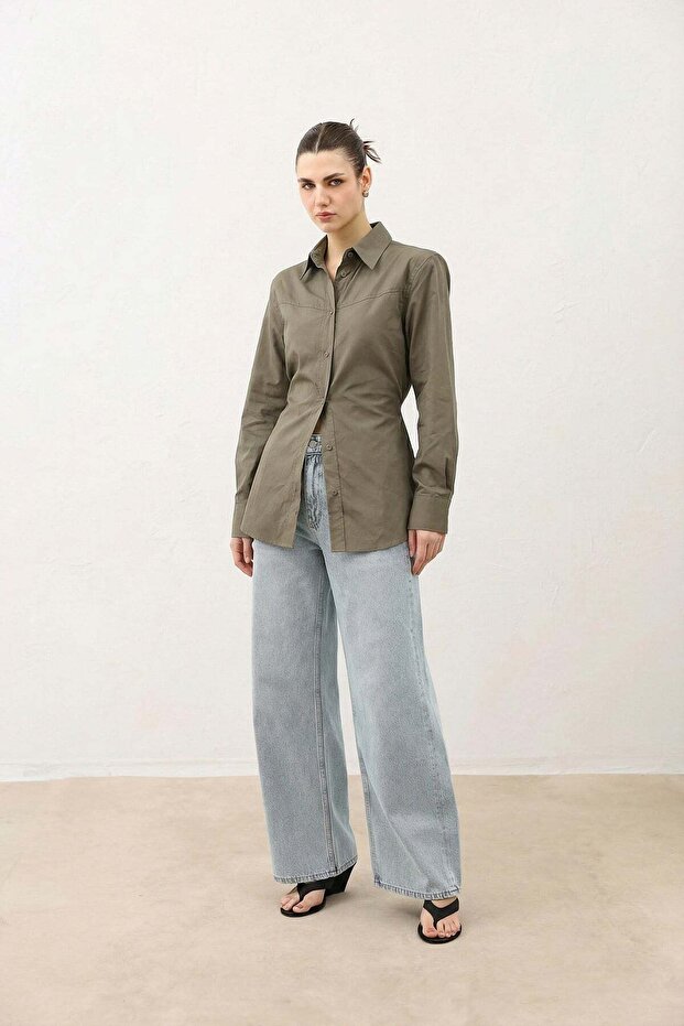 Khaki Padded Poplin Women's Shirt