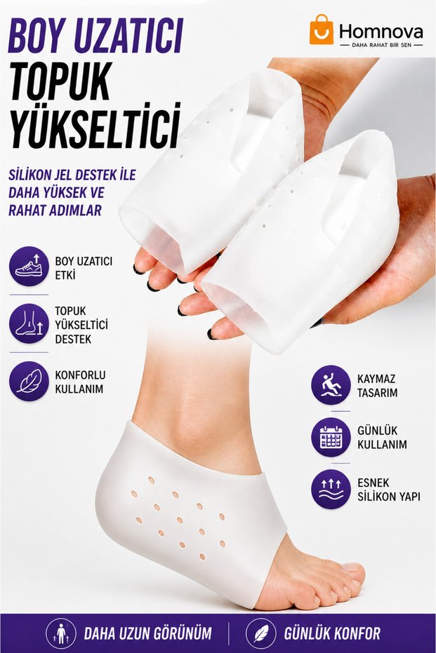 Silicone Heel Protector Gel Heel Cushion Anti-Cracking Foot Pain Reducer Support Height Extender