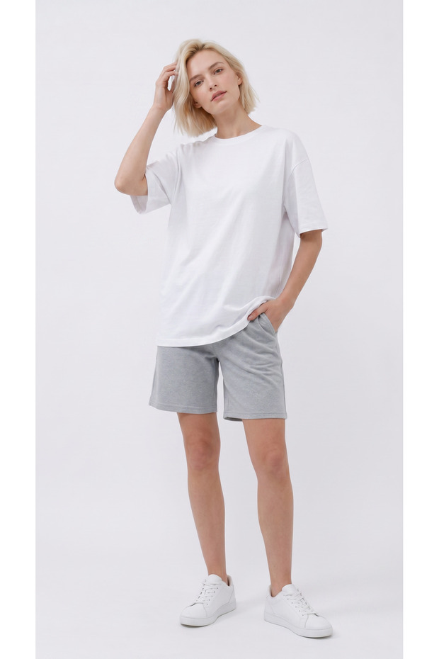 Women's Gray Oversize Fit Shorts Bermuda Comfortable Fit with Side Pockets
