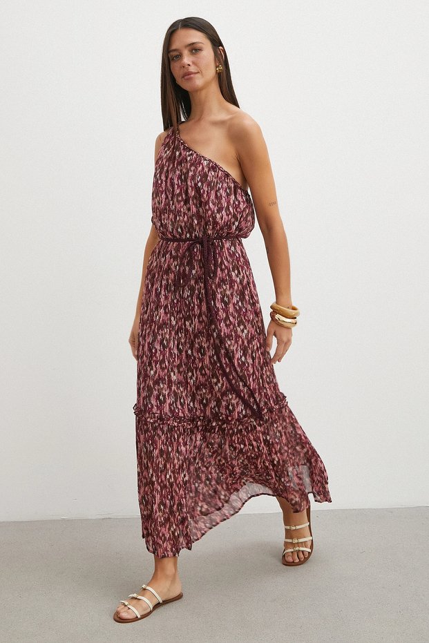 One Shoulder Floral Print Maxi Dress