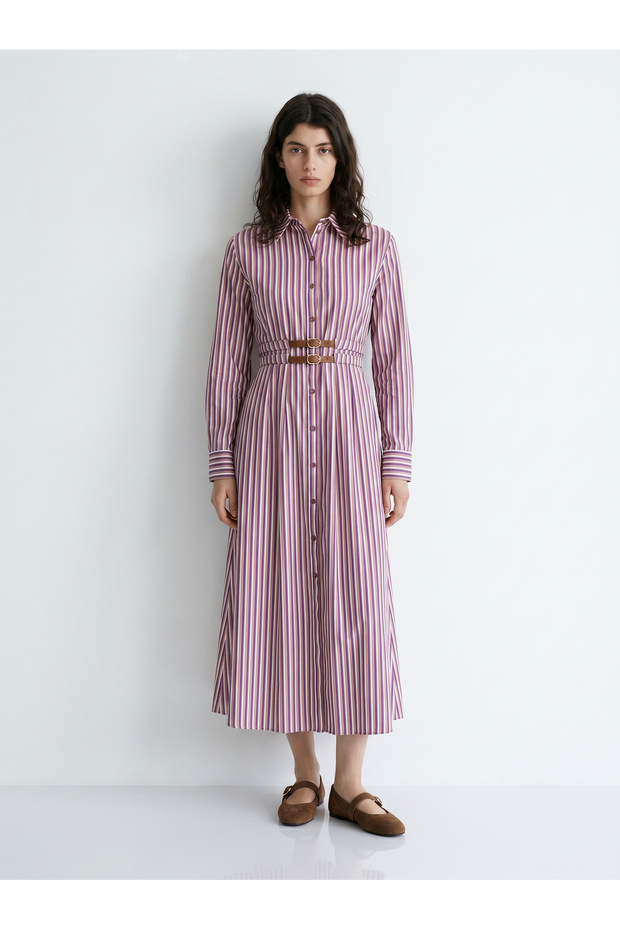 Beli Belted Shirt Collar Pocket Regular Midi Dress