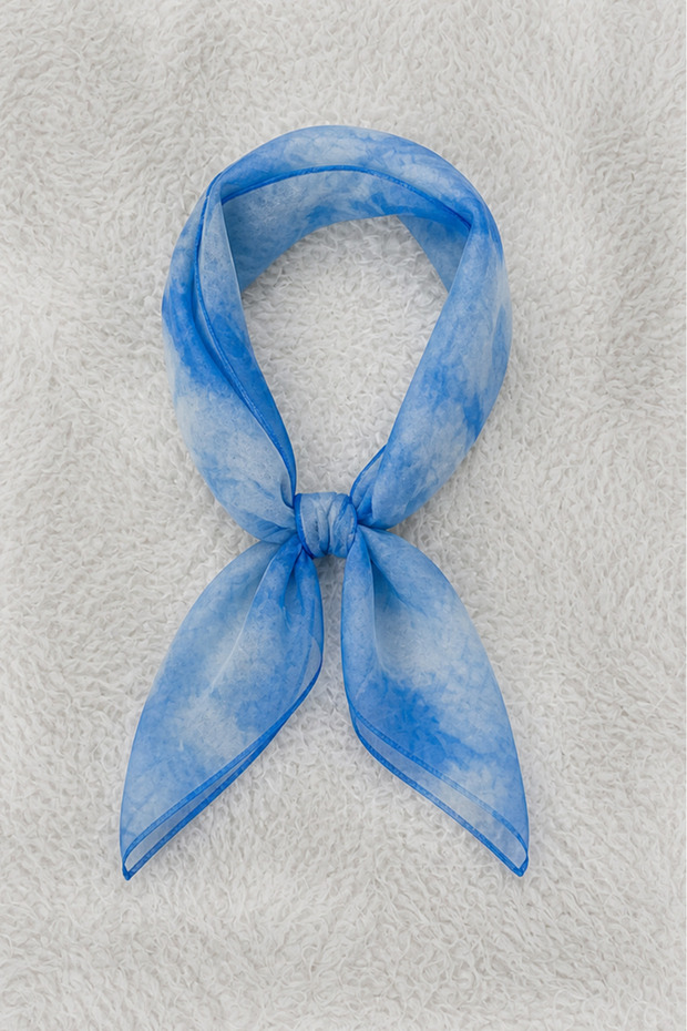 100% Pure Silk Hand Painted Square Scarf - 55 X 55 Design Blue - White