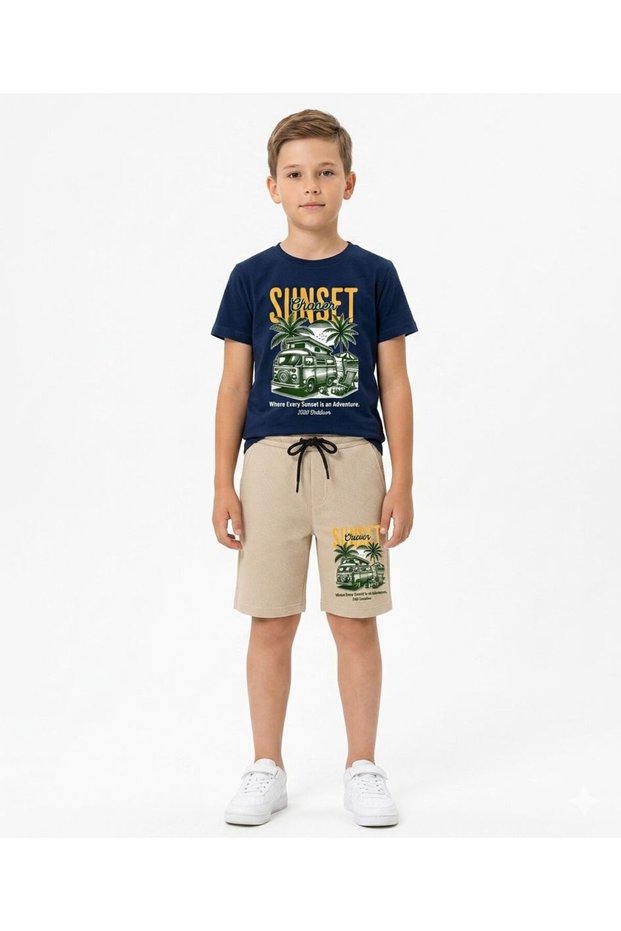 ! New Season ! Printed Children's Summer T-Shirt and Shorts 2-Piece Set 100% Cotton.