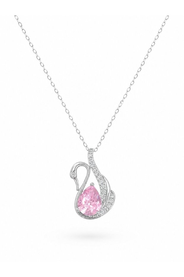 316L Steel Chain Silver Color Pink Swan Model Zircon Stone Women's Necklace
