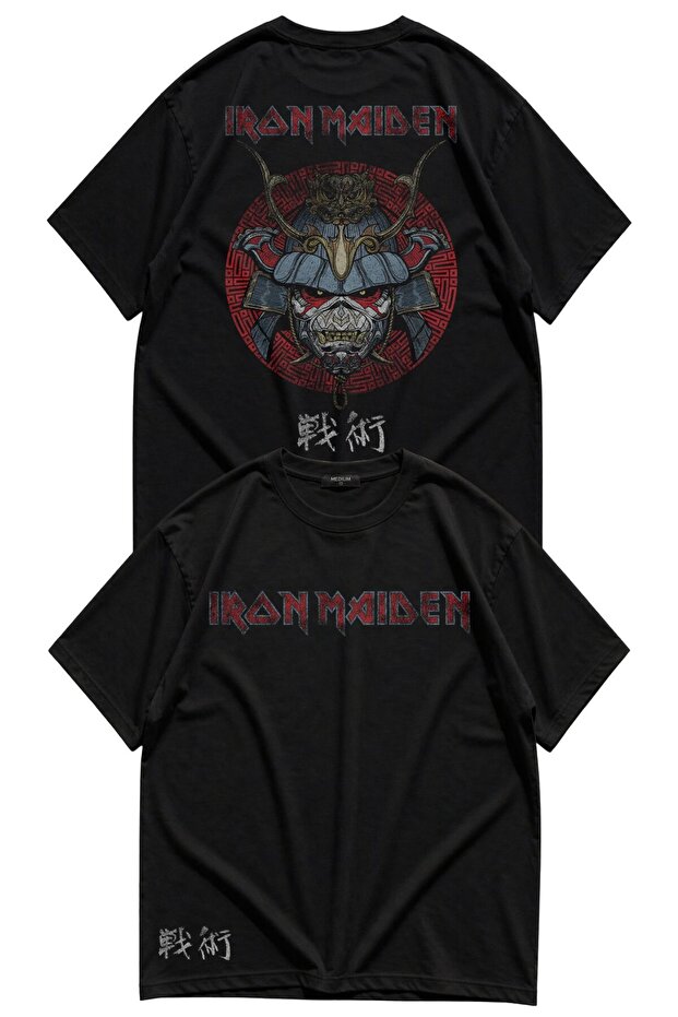 Unisex Iron Maiden T-Shirt with Printed Back and Bottom Details, Oversized Rock Band Themed T-Shirt