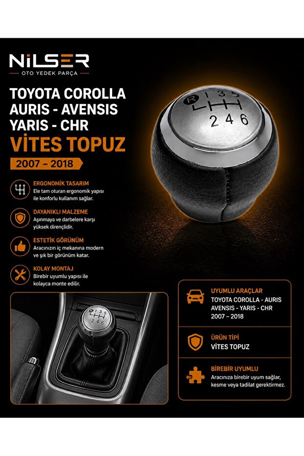 Gear Shift Knob Gray 6 Forward Corolla - Auris - Yaris - Avensis 2007-18