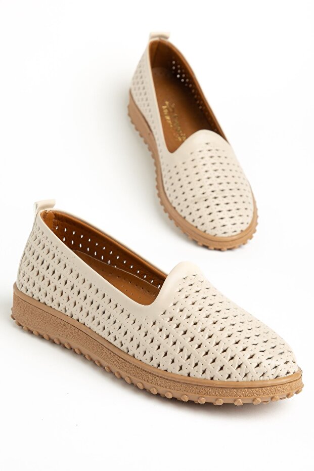 Ruth Women's Beige Genuine Leather Orthopedic Ballerinas