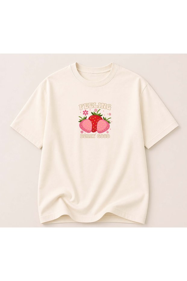 Feeling Print Detailed Women's Crew Neck Cotton T-Shirt