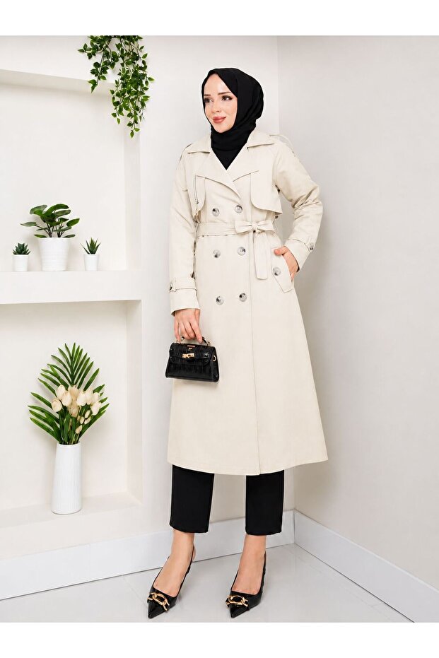 Women's Belted and Zipper Detailed Trench Coat