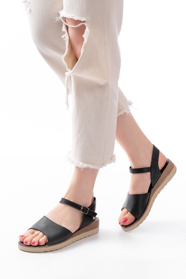 Zri̇n-692-500 Premium Black Orthopedic Sole Women's Sandals