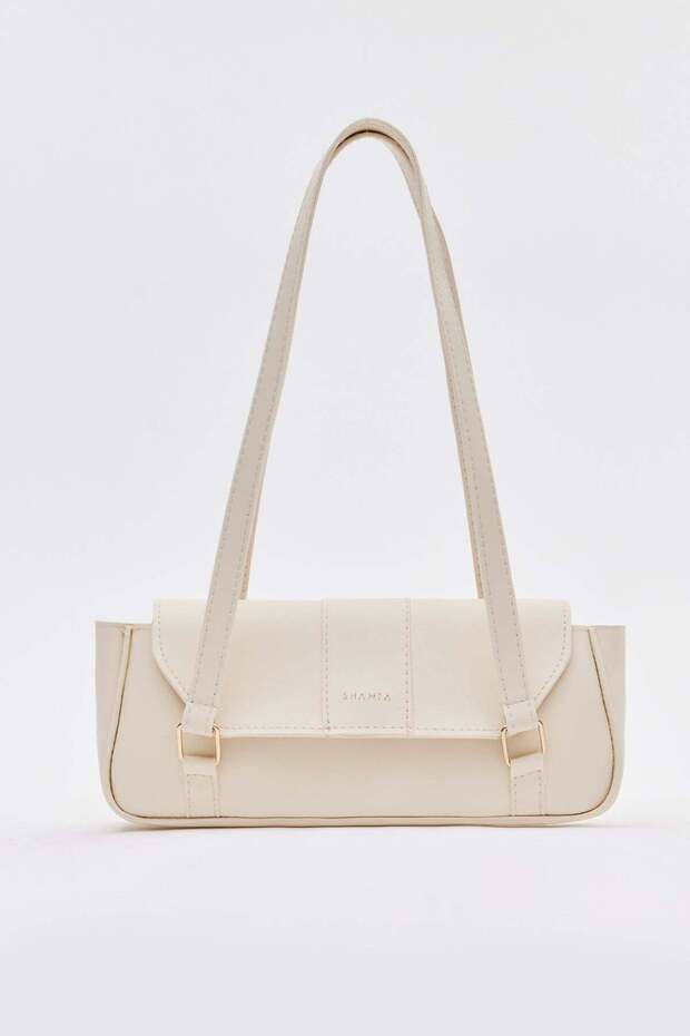 Cream D59 Zippered Modern Minimal Design Long Strap Large Volume Daily Women's Hand and Shoulder Bag