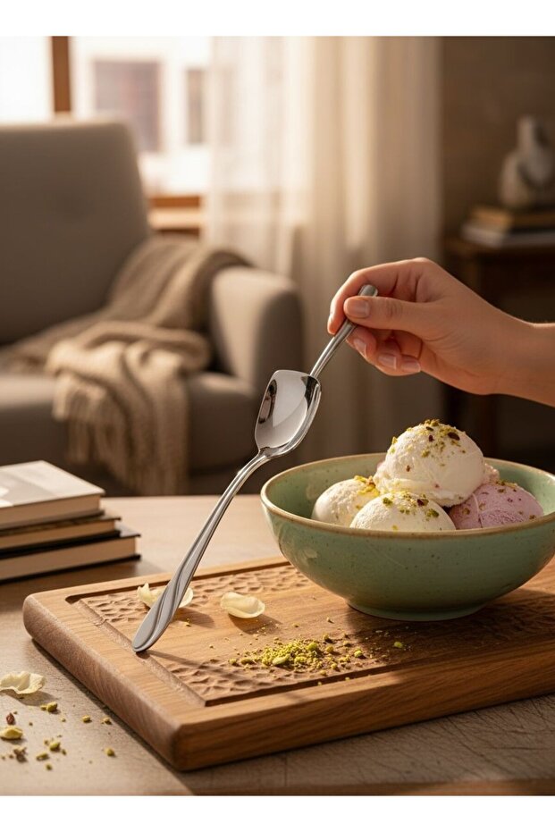Safir Ice Cream Spoon - 12 Pcs Ice Cream Spoon 18/10 Stainless Steel