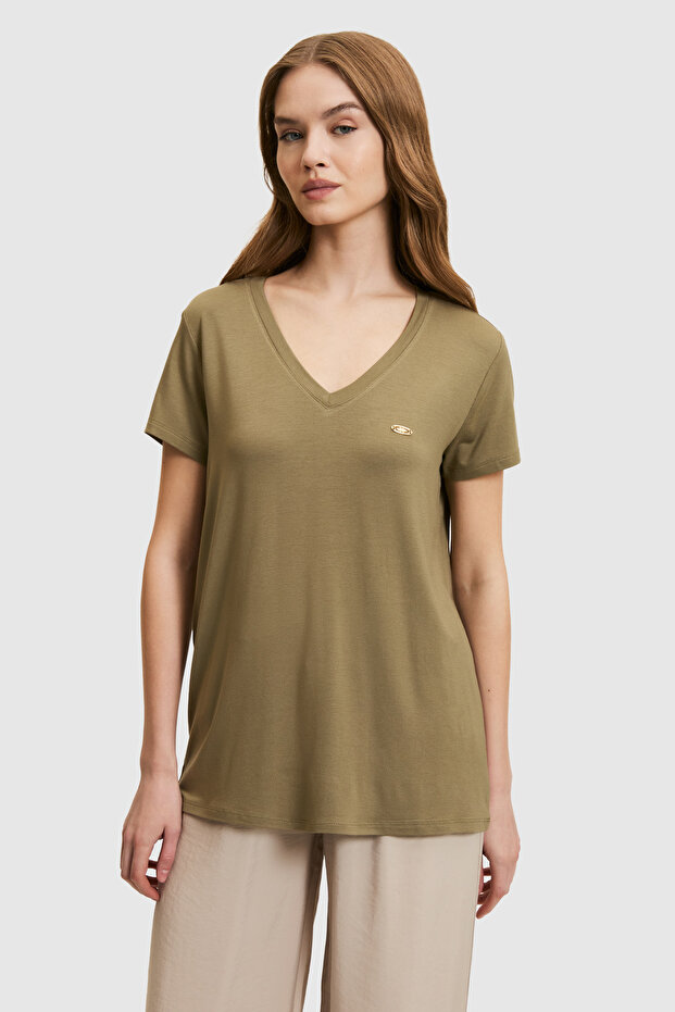 Women's Khaki Basic T-Shirt 50321833-Vr027