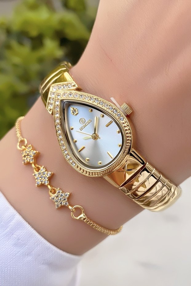 Special Boxed Steel Women's Wristwatch Gold Color 2 Year Warranty Gift Bracelet Hm6Hdc4