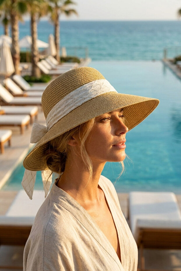 Women's Straw Summer Hat with Bow Detail