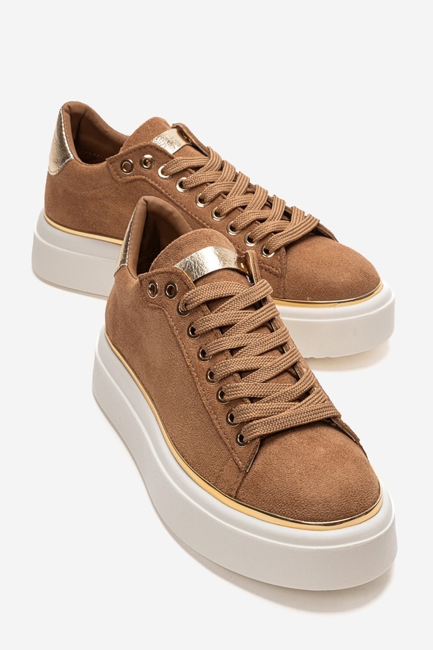 Borena Tan Suede Thick Soled Women's Casual Sports Shoes