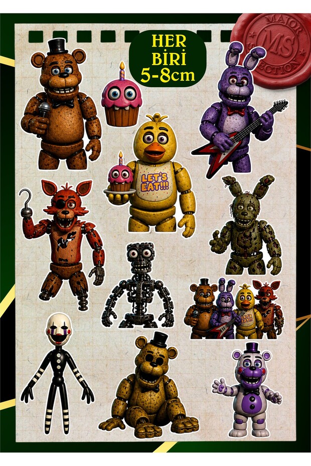 Five Nights at Freddy's Fnaf Sticker Set Large Size Waterproof Laptop Tablet Suitcase Phone Sticker 10 Pieces