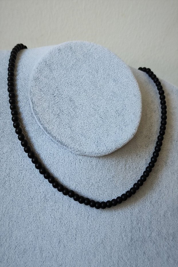 Certified 4 mm Onyx Natural Stone Necklace