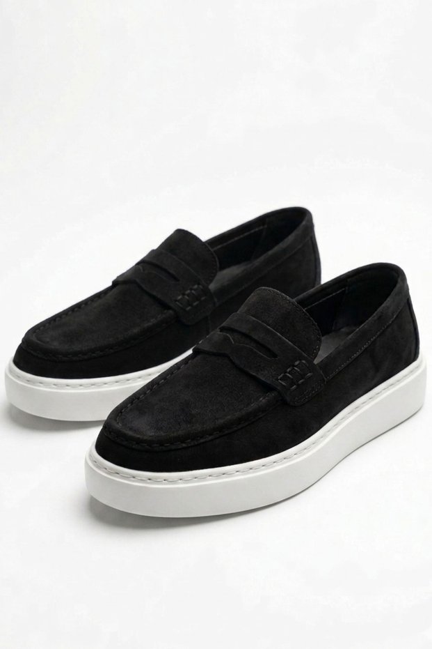 100% Genuine Nubuck & Leather Black Ultra Light Casual Men's Shoes Luass29Al0049