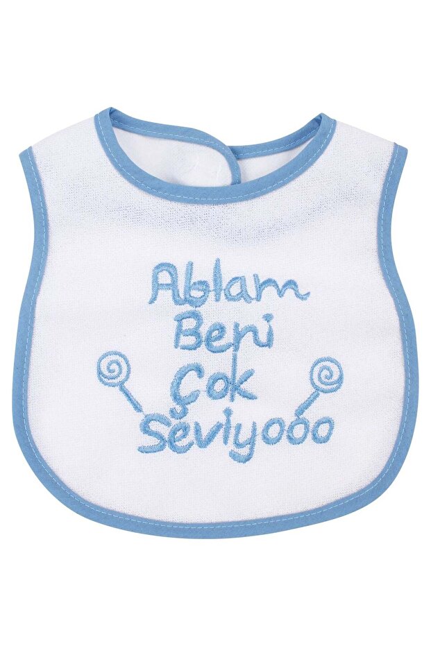 Baby Boy My Sister Loves Me so Much Embroidered Blue Waterproof Apron