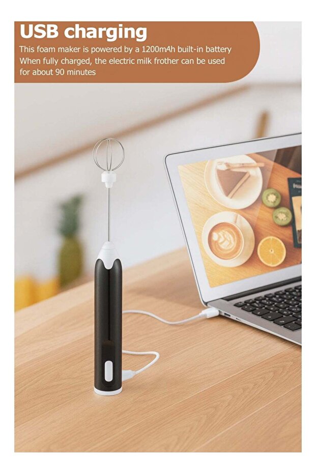 Rechargeable Milk Frother with 2 Whisks | USB Speed Adjustable Handheld Egg Beater | Portable Electric Foam Maker for Coffee, Latte, Cream & Traveling Use