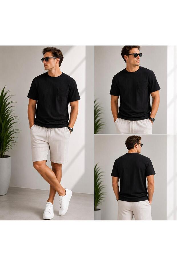 Men's Ottoman Fabric Crew Neck Summer T-Shirt Shorts 2-Piece Top and Bottom Set